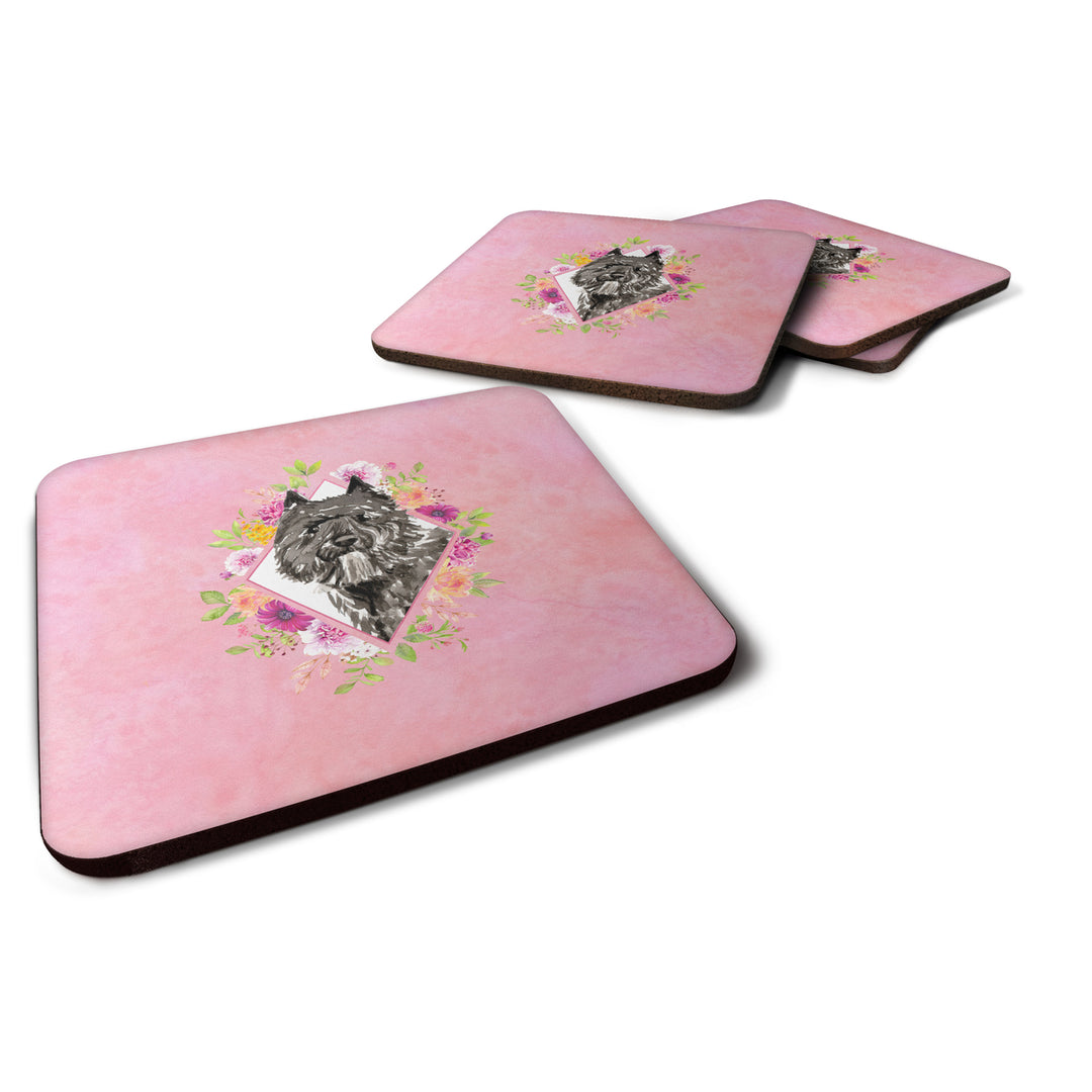 Bouvier des Flandres Pink Flowers Foam Coaster Set of 4 Image 1