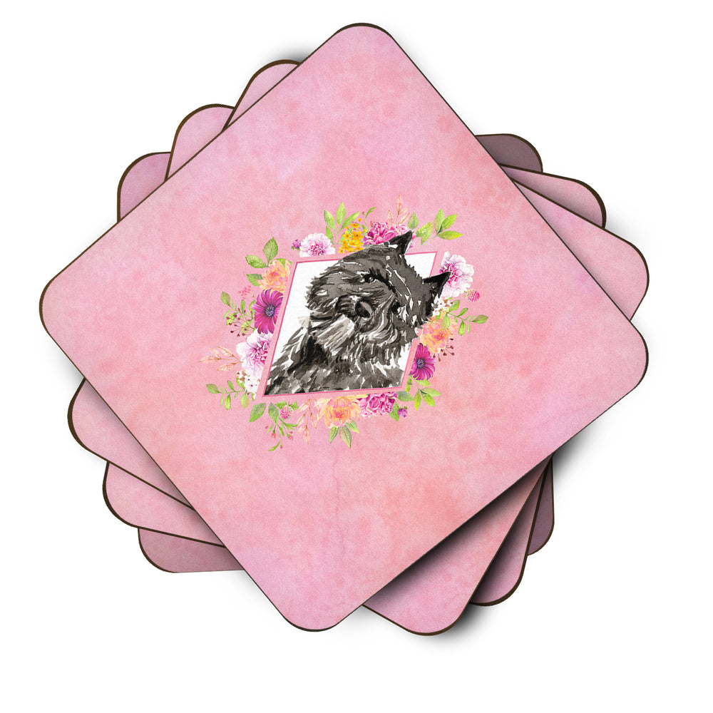 Bouvier des Flandres Pink Flowers Foam Coaster Set of 4 Image 2