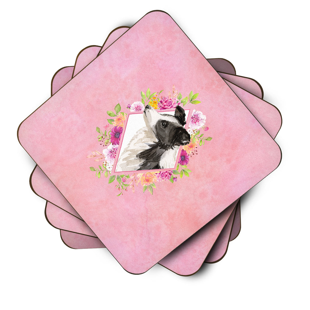 Border Collie Pink Flowers Foam Coaster Set of 4 Image 2