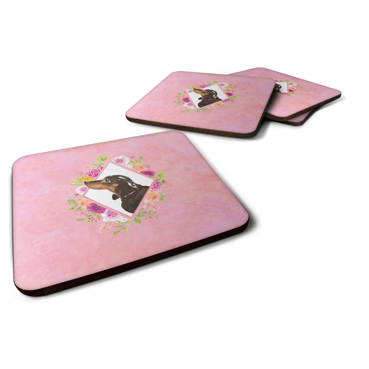 Black and Tan Dachshund Pink Flowers Foam Coaster Set of 4 Image 1