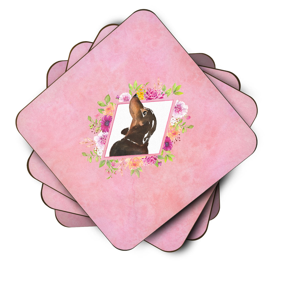 Black and Tan Dachshund Pink Flowers Foam Coaster Set of 4 Image 2