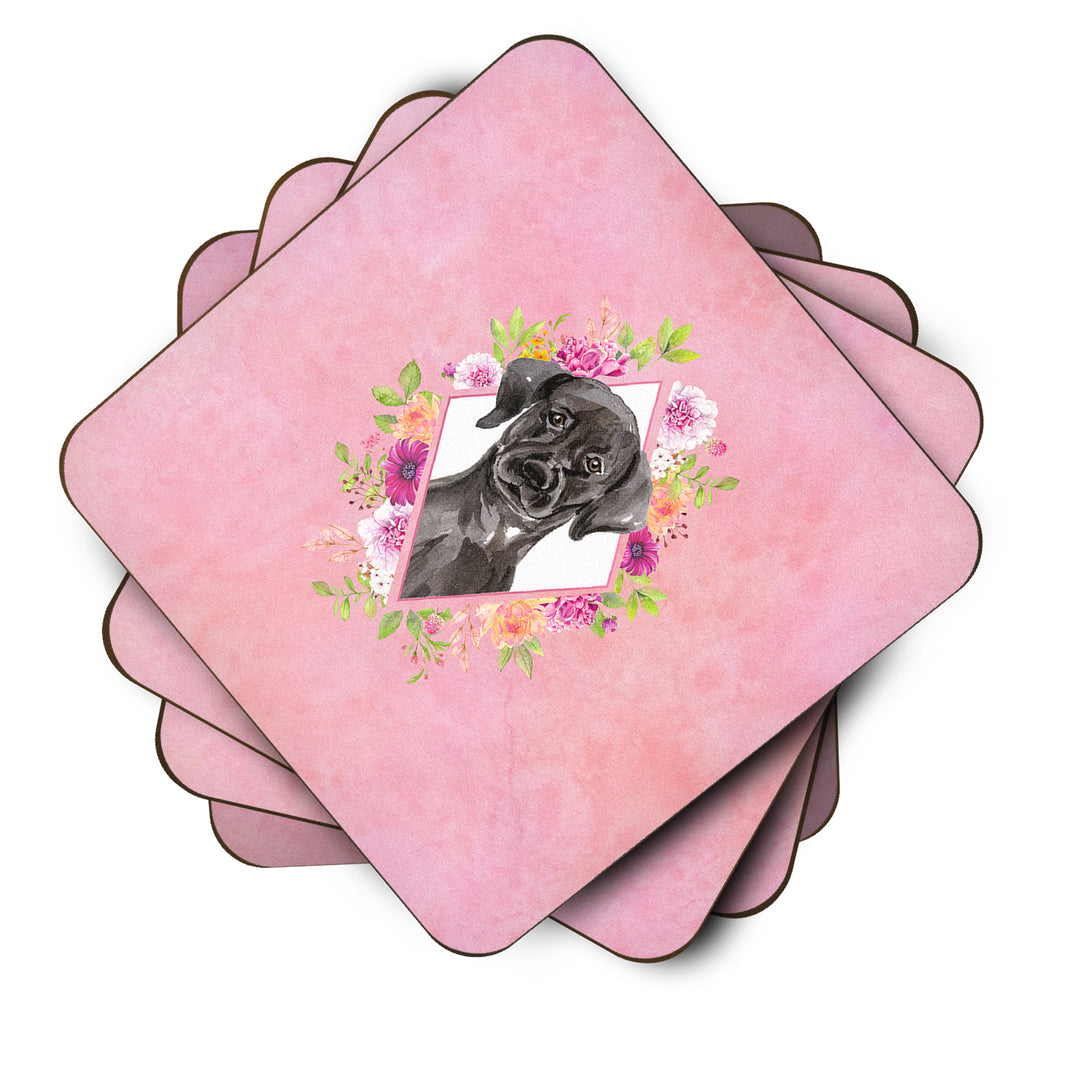 Black Labrador Pink Flowers Foam Coaster Set of 4 Image 2