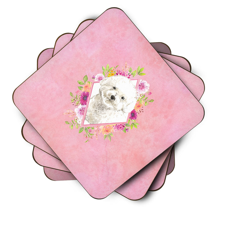 Bichon Frise Pink Flowers Foam Coaster Set of 4 Image 2