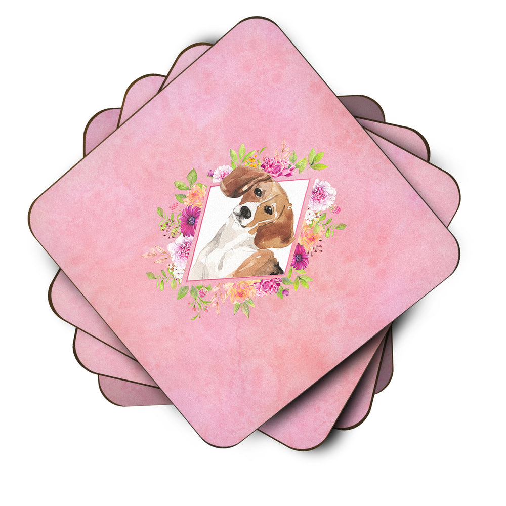 Beagle Pink Flowers Foam Coaster Set of 4 Image 2