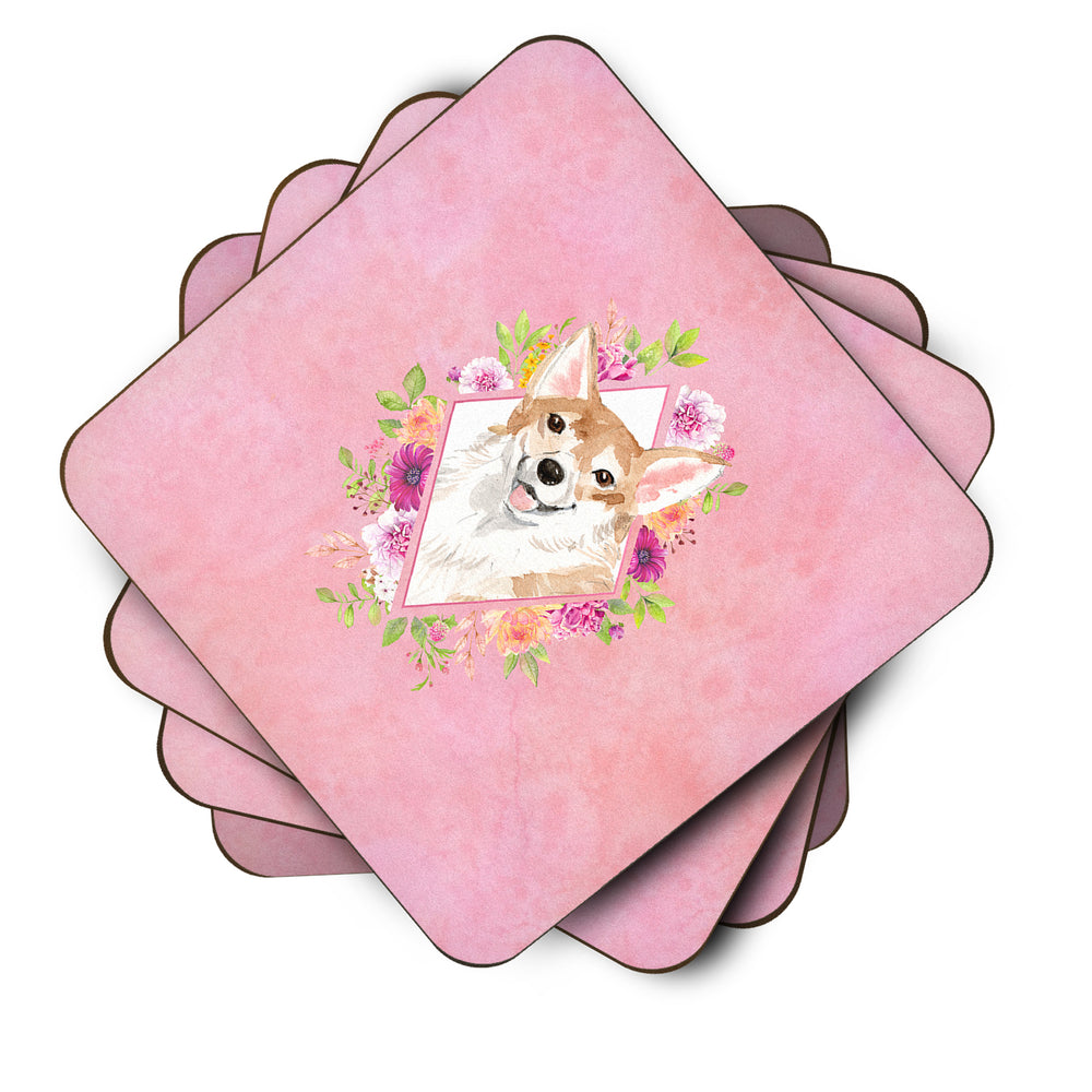 Corgi Pink Flowers Foam Coaster Set of 4 Image 2