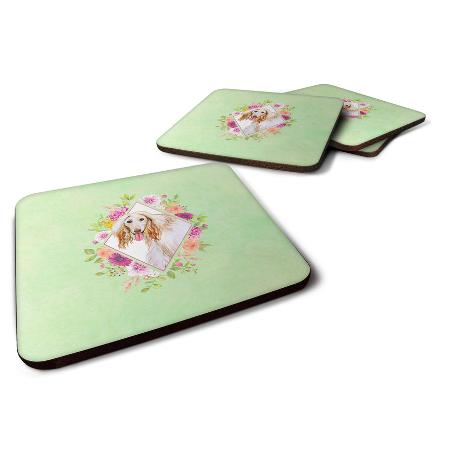 Afghan Hound Green Flowers Foam Coaster Set of 4 Image 1