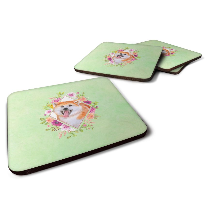 Akita Green Flowers Foam Coaster Set of 4 Image 1