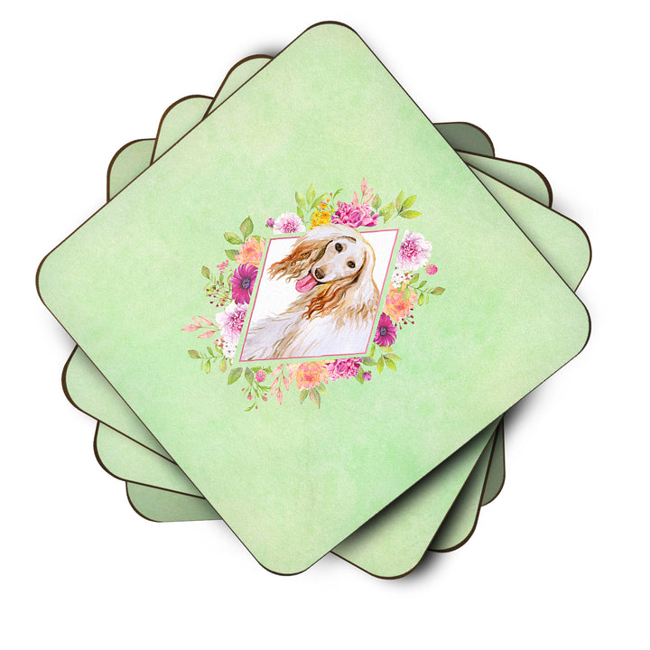 Afghan Hound Green Flowers Foam Coaster Set of 4 Image 2