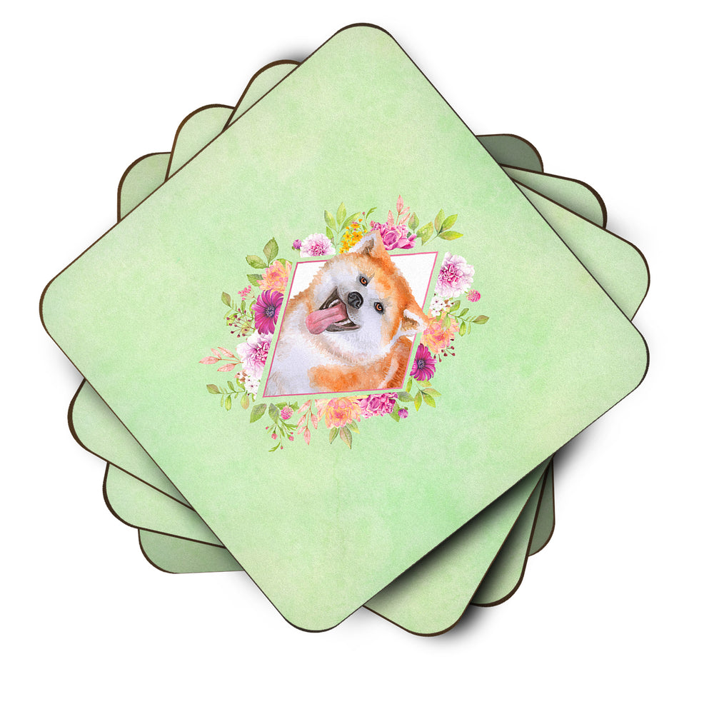 Akita Green Flowers Foam Coaster Set of 4 Image 2