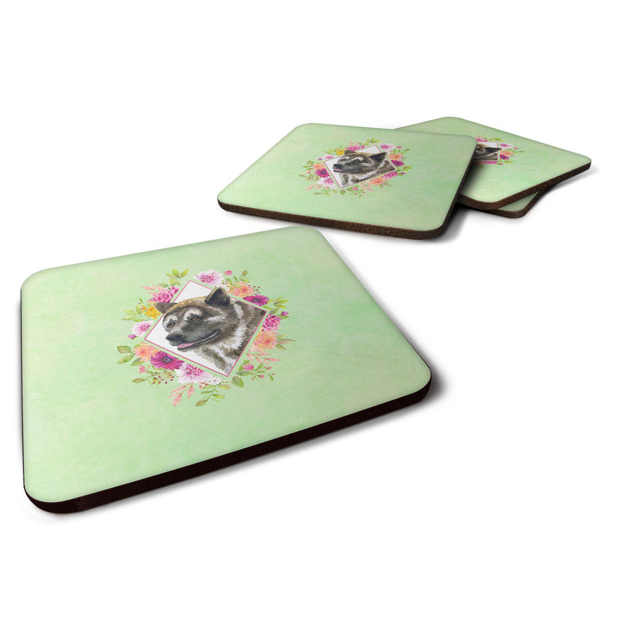 Akita Green Flowers Foam Coaster Set of 4 Image 1