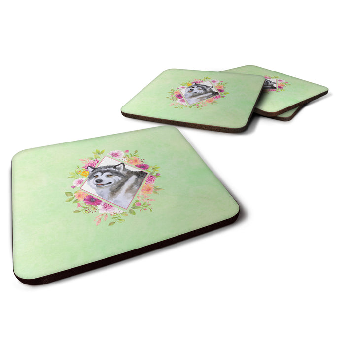 Alaskan Malamute Green Flowers Foam Coaster Set of 4 Image 1