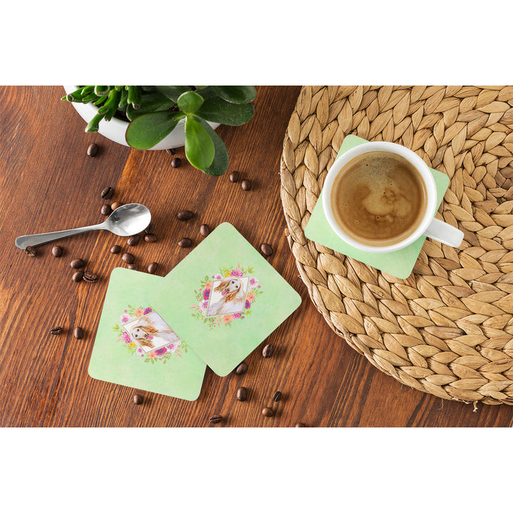 Afghan Hound Green Flowers Foam Coaster Set of 4 Image 4