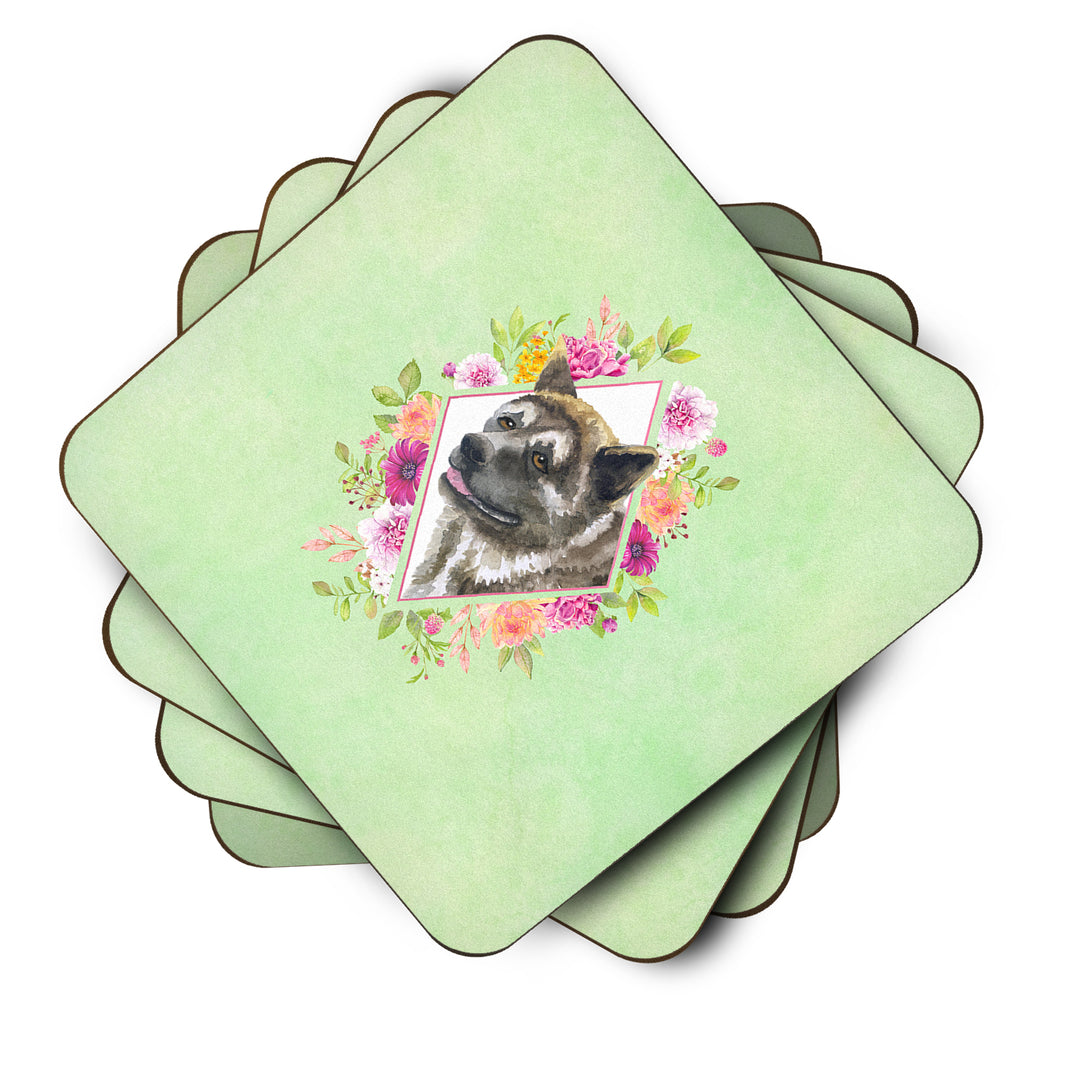 Akita Green Flowers Foam Coaster Set of 4 Image 2