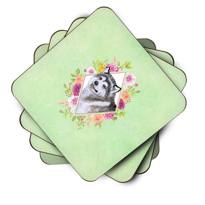 Alaskan Malamute Green Flowers Foam Coaster Set of 4 Image 2