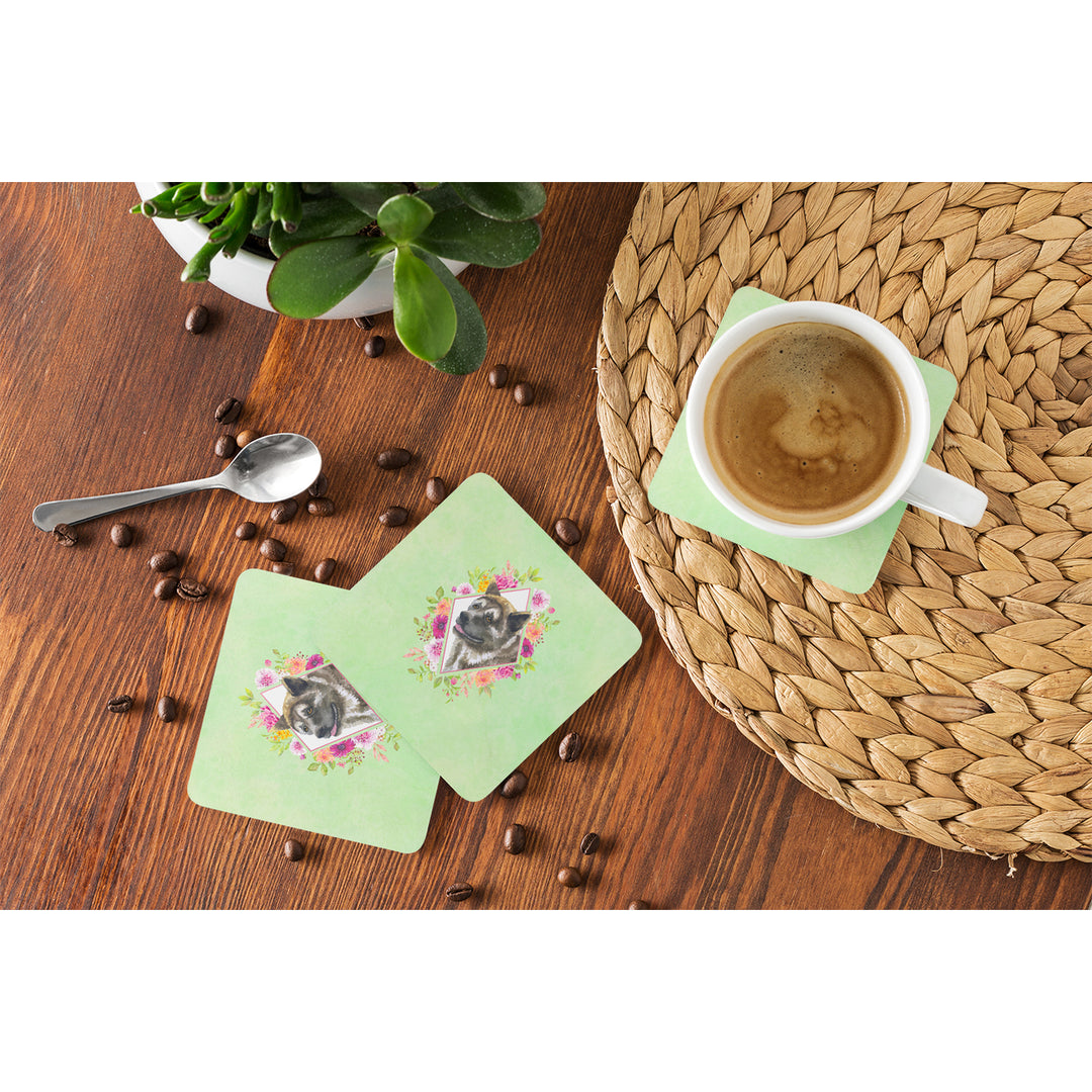 Akita Green Flowers Foam Coaster Set of 4 Image 4