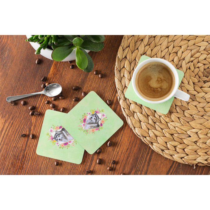 Alaskan Malamute Green Flowers Foam Coaster Set of 4 Image 4