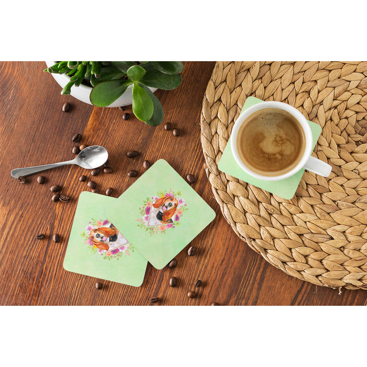 Basset Hound Green Flowers Foam Coaster Set of 4 Image 4