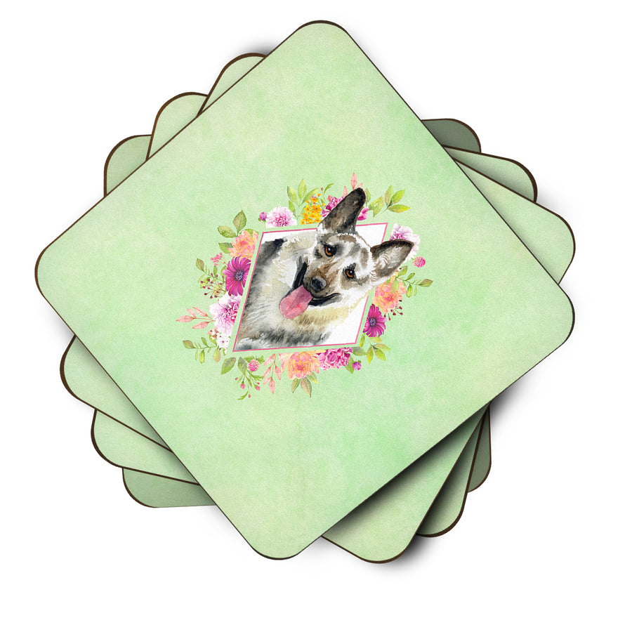 Eastern German Shepherd Green Flowers Foam Coaster Set of 4 Image 2