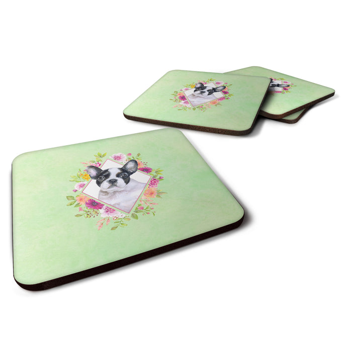 French Bulldog Green Flowers Foam Coaster Set of 4 Image 1