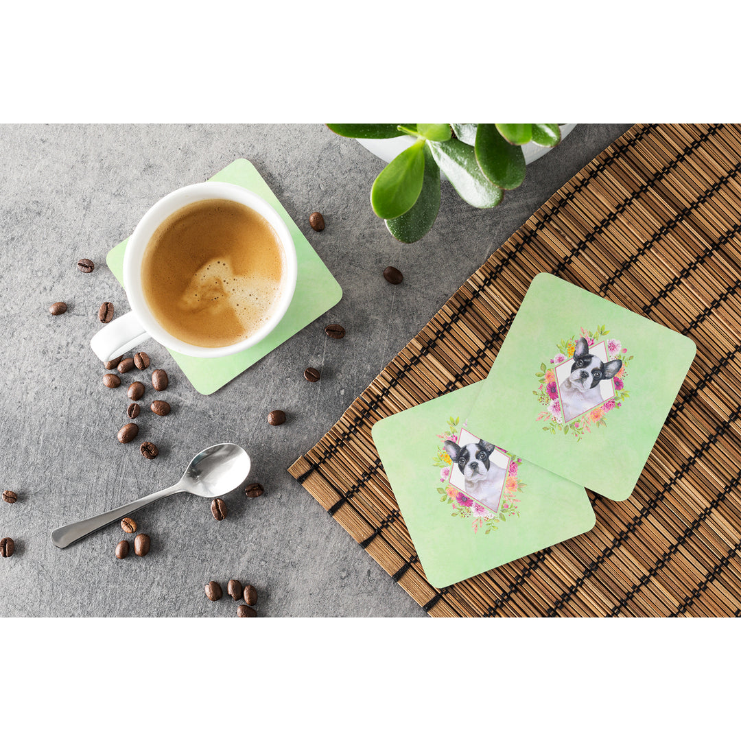 French Bulldog Green Flowers Foam Coaster Set of 4 Image 3