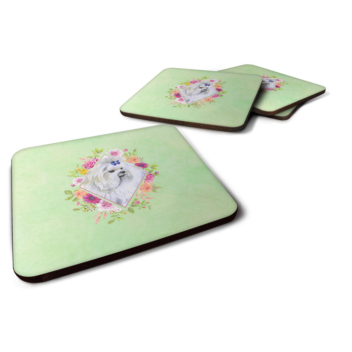 Maltese Green Flowers Foam Coaster Set of 4 Image 1