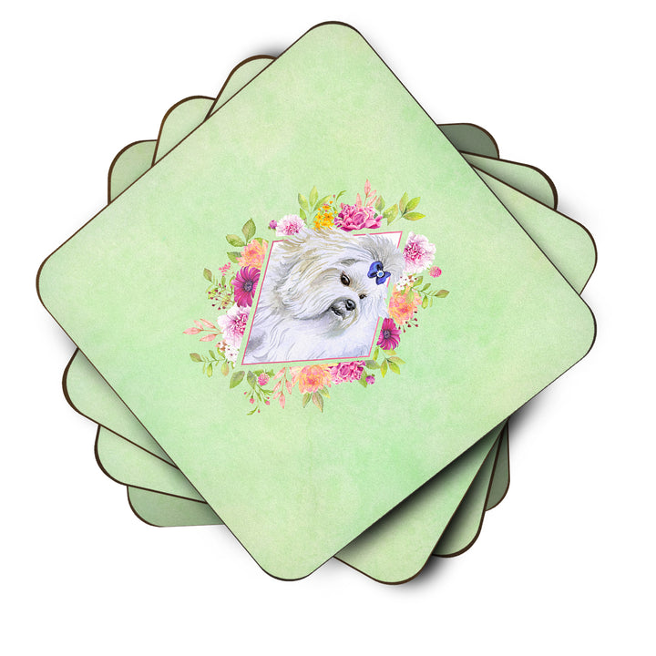 Maltese Green Flowers Foam Coaster Set of 4 Image 2