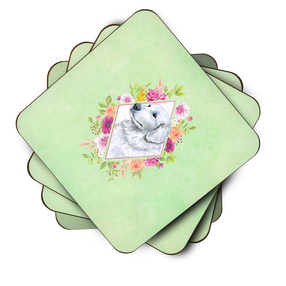 Great Pyrenees Green Flowers Foam Coaster Set of 4 Image 2