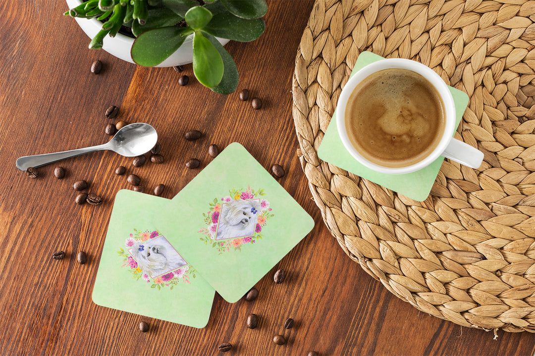 Maltese Green Flowers Foam Coaster Set of 4 Image 4