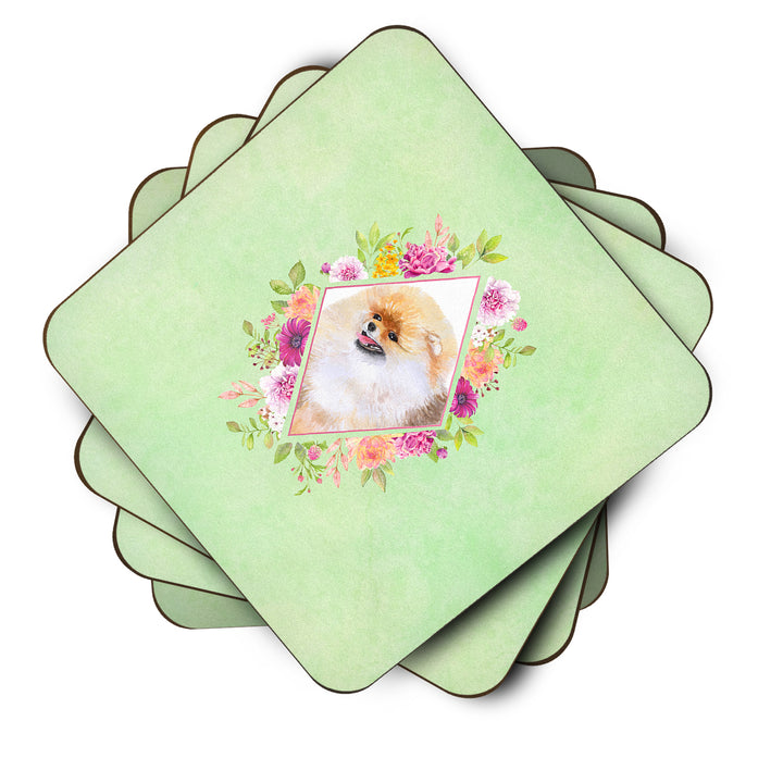 Pomeranian Style 2 Green Flowers Foam Coaster Set of 4 Image 2