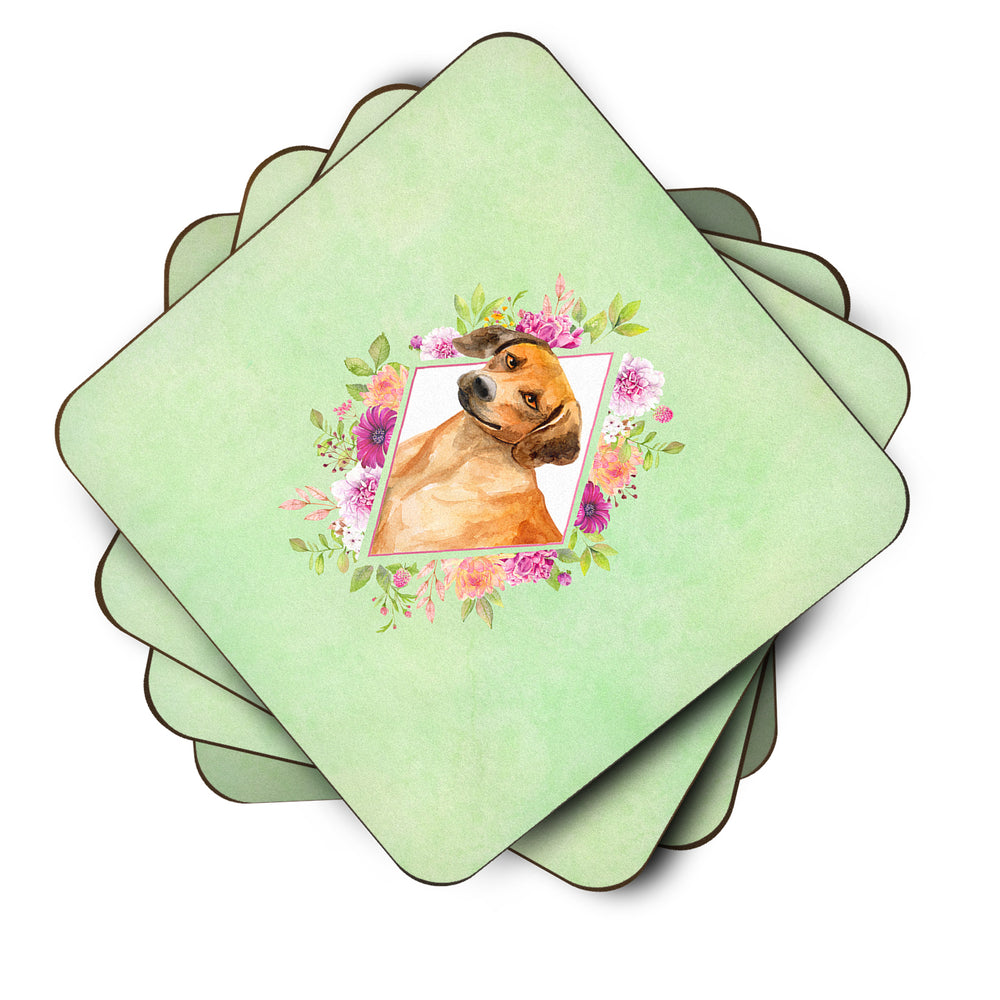 Rhodesian Ridgeback Green Flowers Foam Coaster Set of 4 Image 2