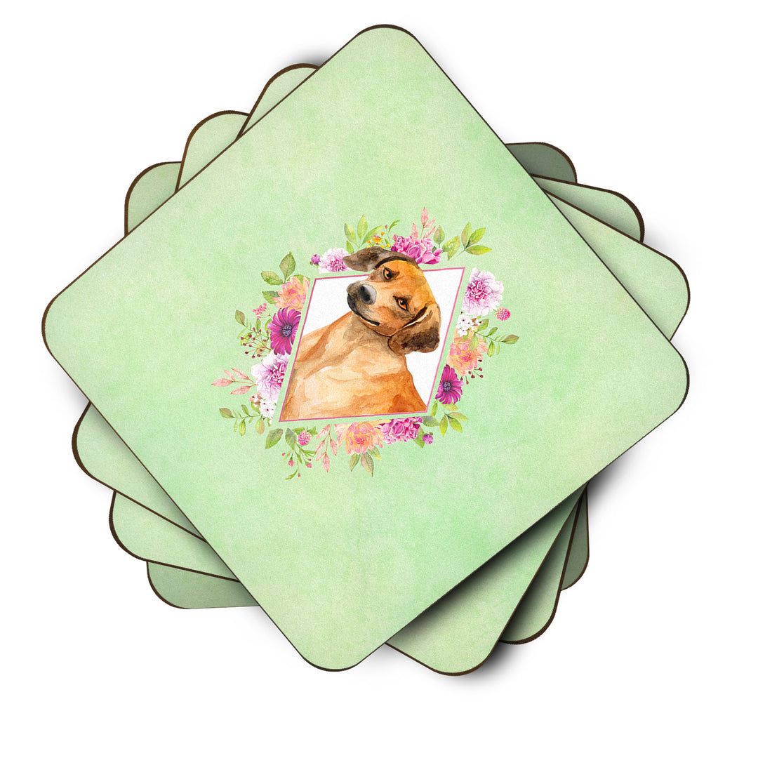 Rhodesian Ridgeback Green Flowers Foam Coaster Set of 4 Image 2