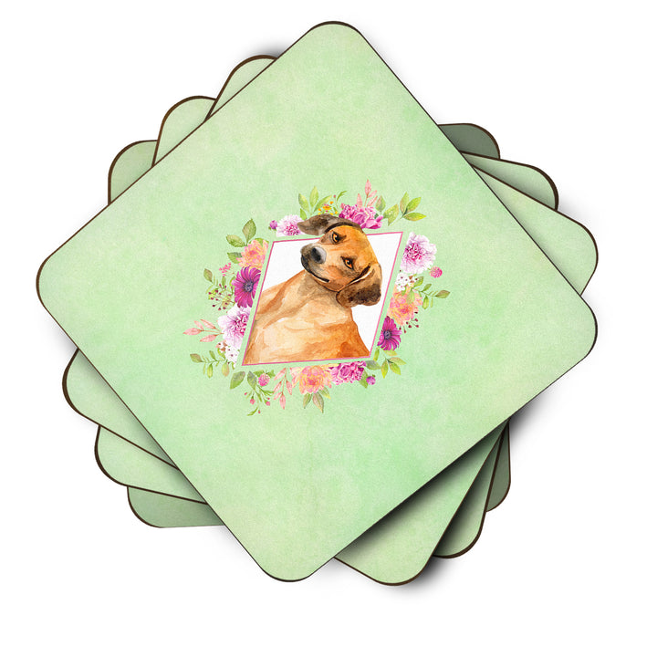 Rhodesian Ridgeback Green Flowers Foam Coaster Set of 4 Image 2