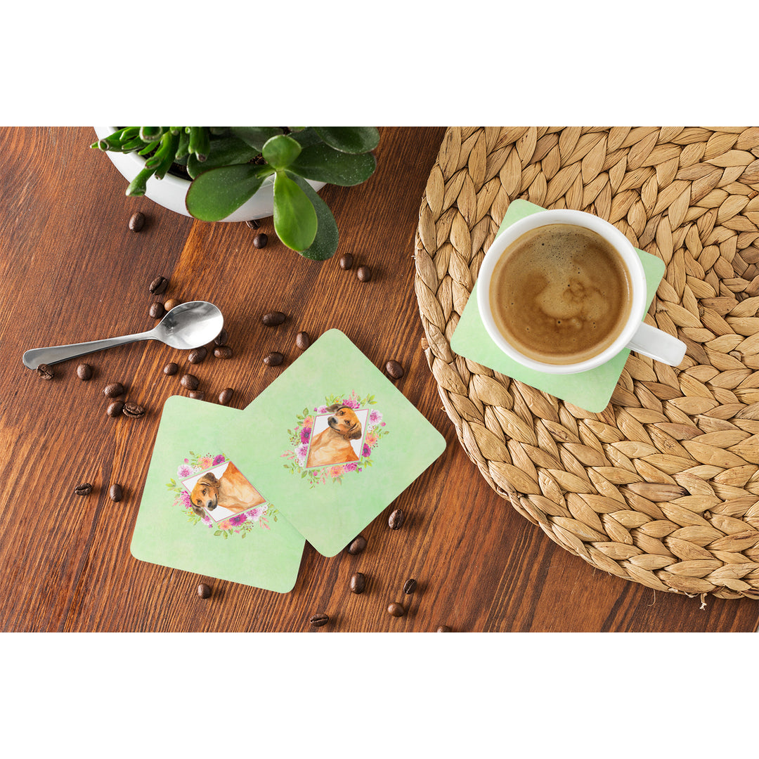 Rhodesian Ridgeback Green Flowers Foam Coaster Set of 4 Image 4