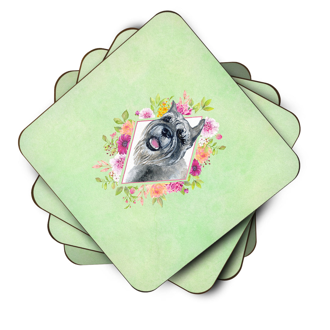 Schnauzer Green Flowers Foam Coaster Set of 4 Image 2