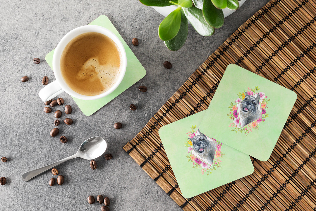 Schnauzer Green Flowers Foam Coaster Set of 4 Image 3