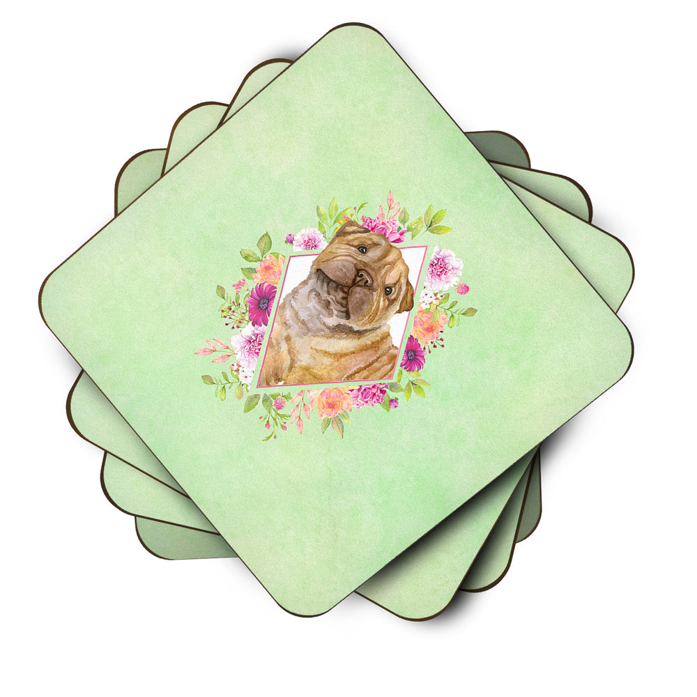 Shar Pei Green Flowers Foam Coaster Set of 4 Image 2