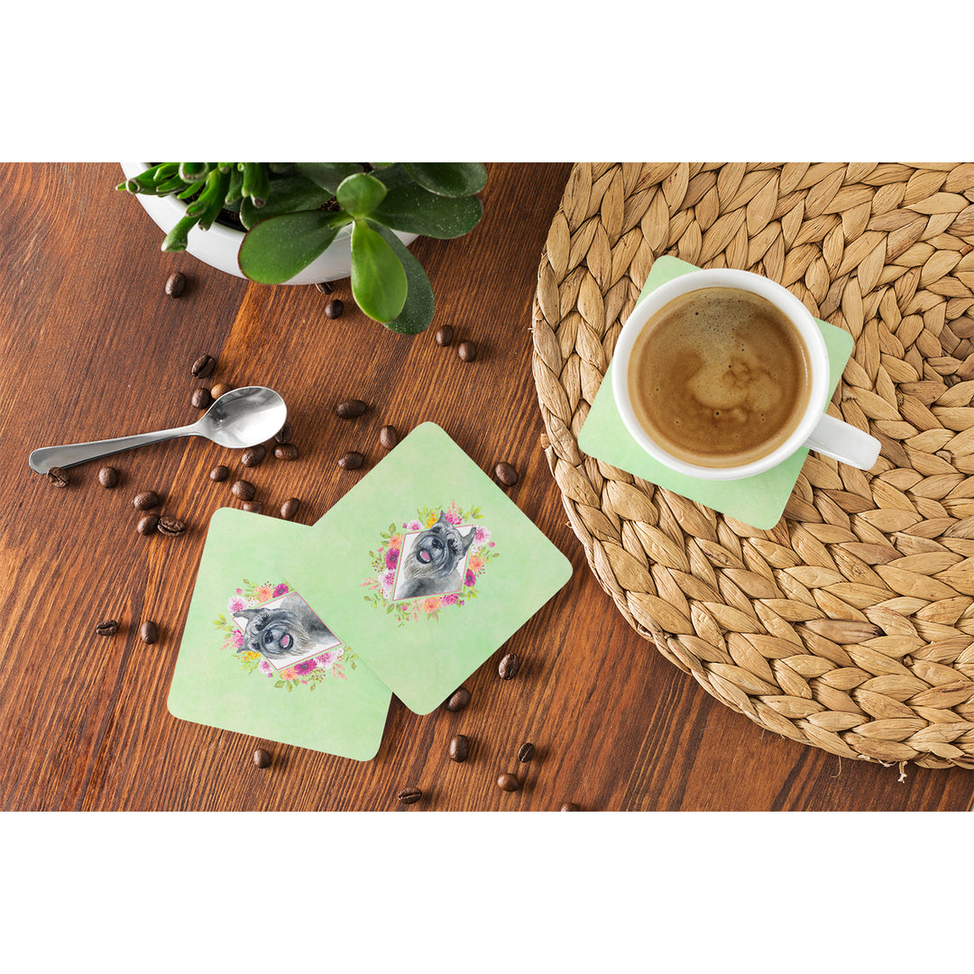 Schnauzer Green Flowers Foam Coaster Set of 4 Image 4