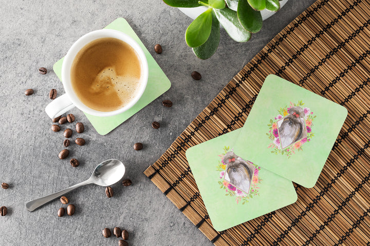 Shih Tzu Green Flowers Foam Coaster Set of 4 Image 3