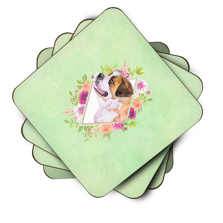 Saint Bernard Style 1 Green Flowers Foam Coaster Set of 4 Image 2