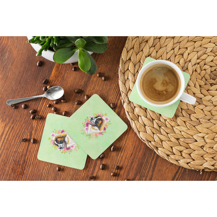 Saint Bernard Style 2 Green Flowers Foam Coaster Set of 4 Image 4