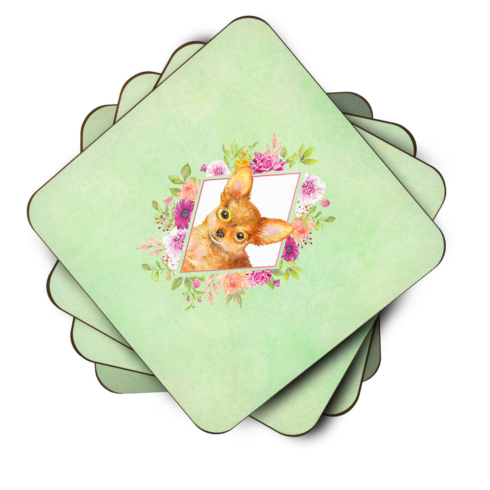 Toy Terrier Green Flowers Foam Coaster Set of 4 Image 2