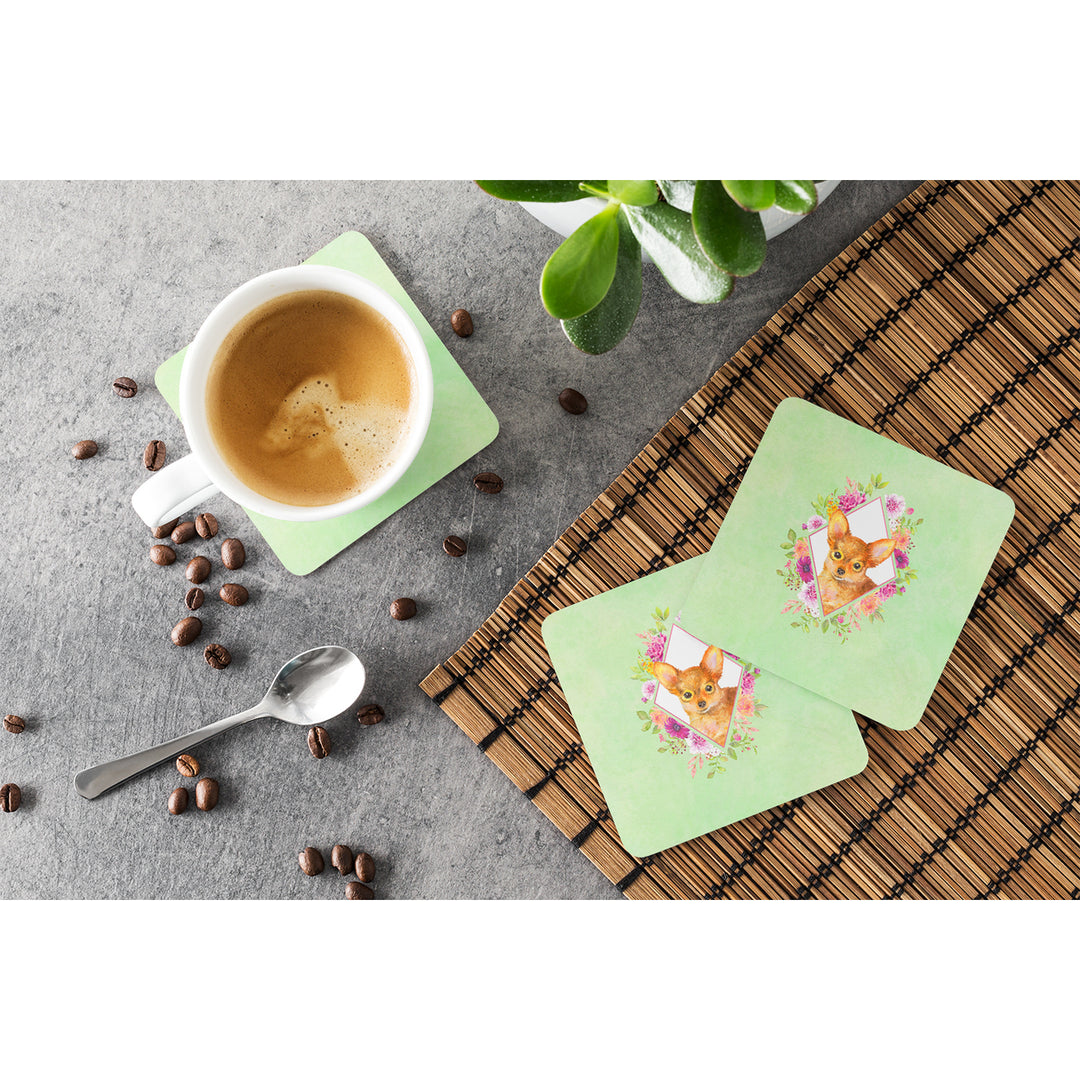 Toy Terrier Green Flowers Foam Coaster Set of 4 Image 3