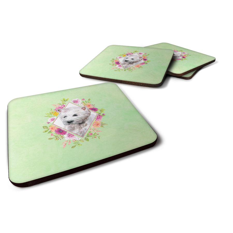 West Highland White Terrier Green Flowers Foam Coaster Set of 4 Image 1