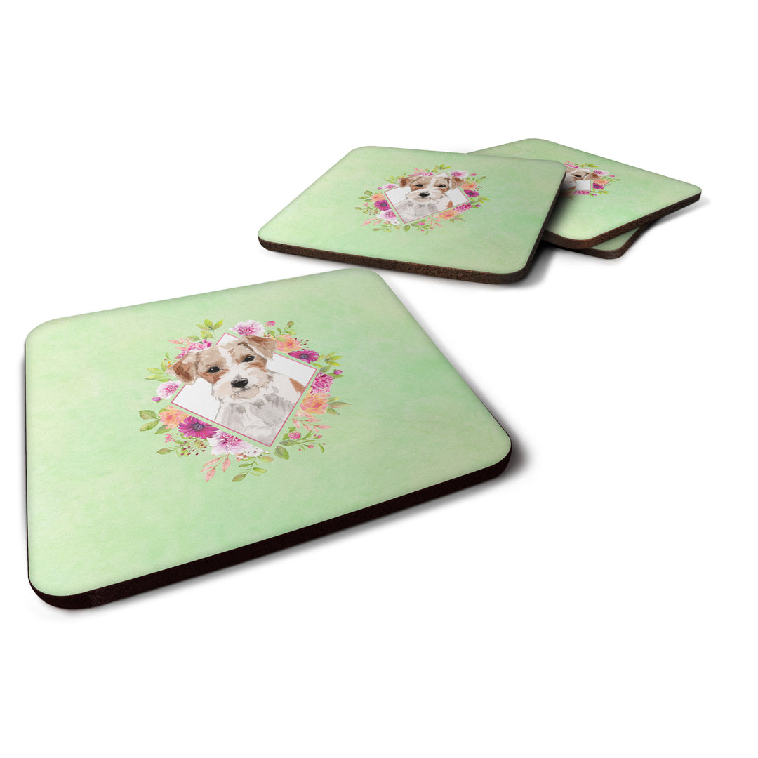 Jack Russell Terrier Green Flowers Foam Coaster Set of 4 Image 1