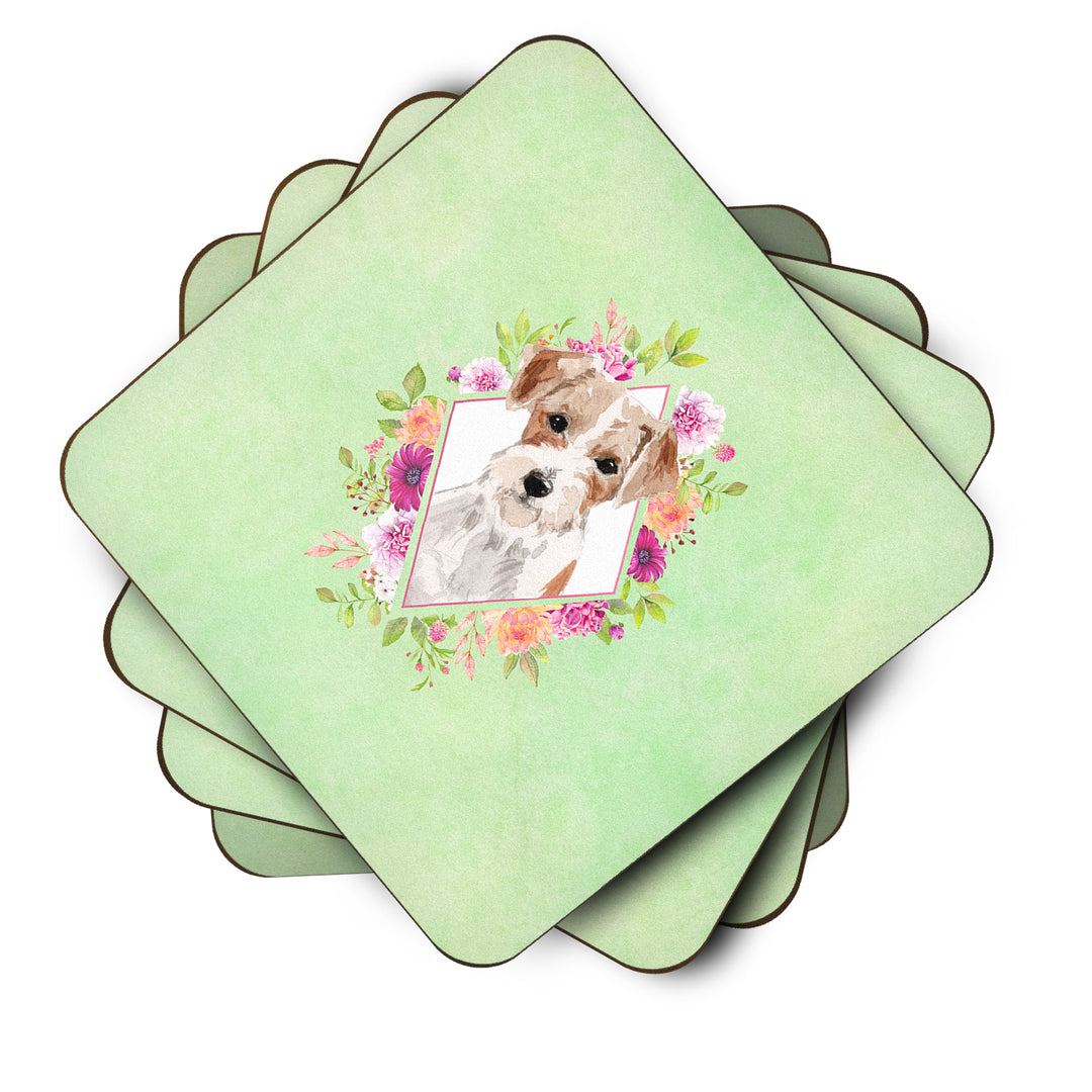 Jack Russell Terrier Green Flowers Foam Coaster Set of 4 Image 2