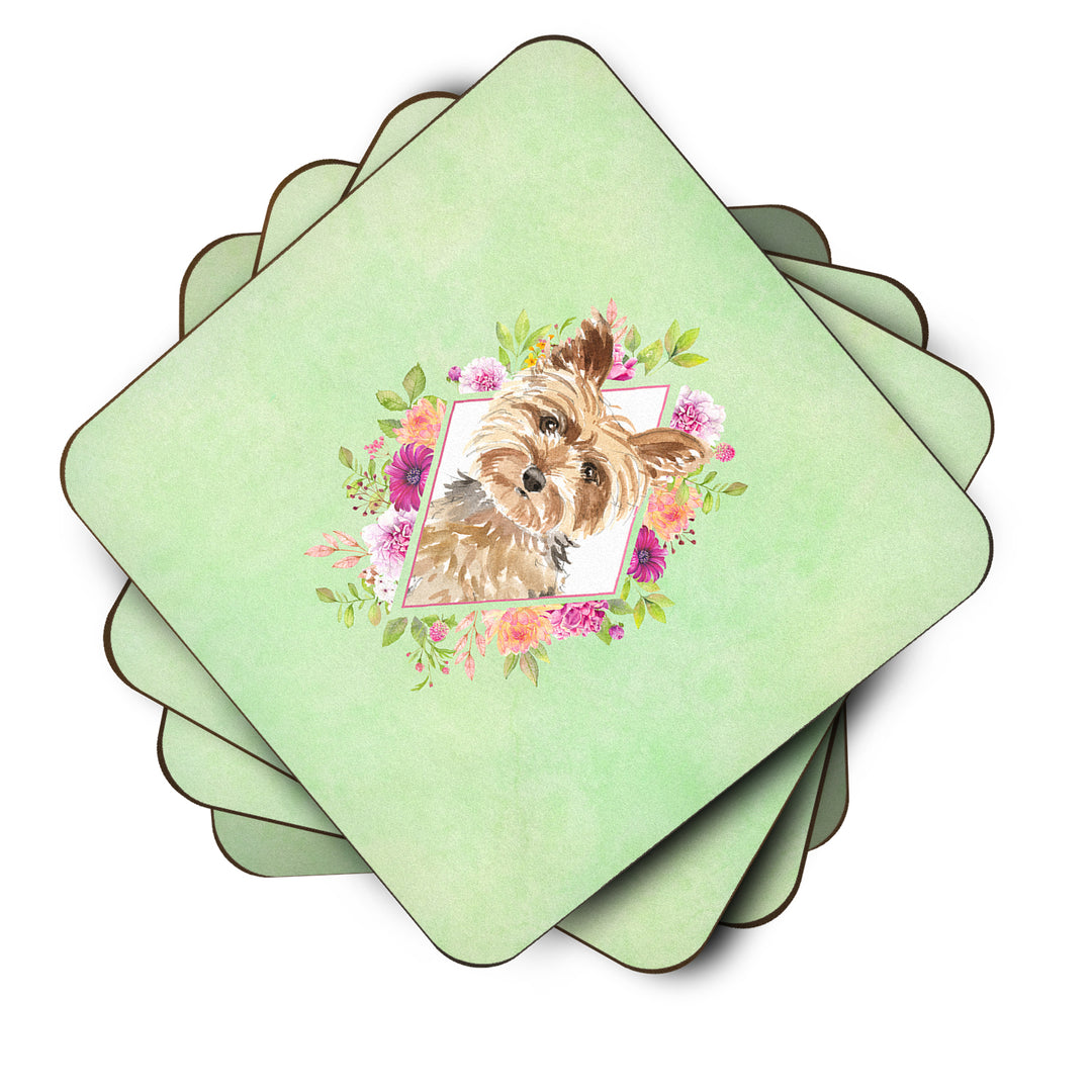 Yorkie Green Flowers Foam Coaster Set of 4 Image 2