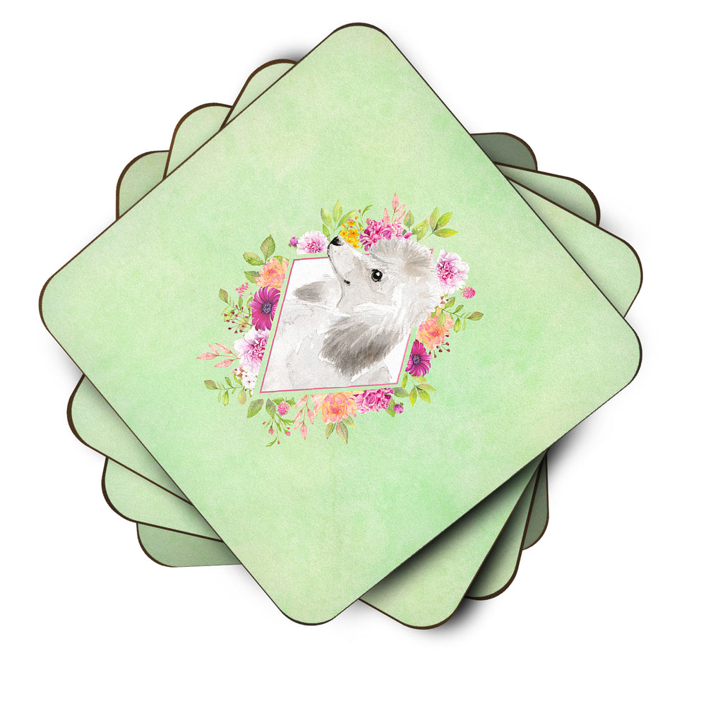 White Standard Poodle Green Flowers Foam Coaster Set of 4 Image 2