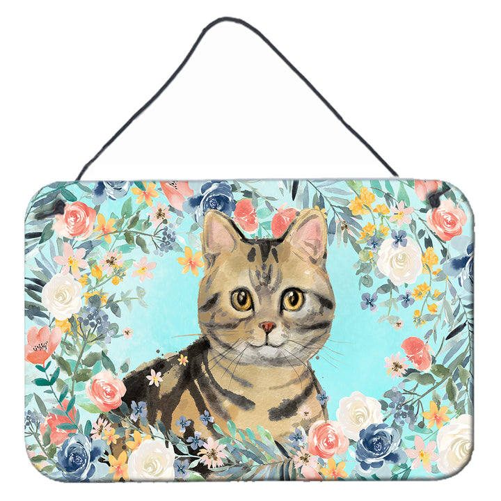 American Shorthair Brown Tabby Spring Flowers Wall or Door Hanging Prints Image 1