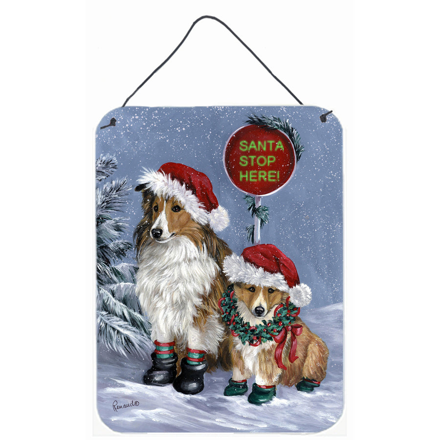 Sheltie Christmas Santa Stop Wall or Door Hanging Prints Image 1