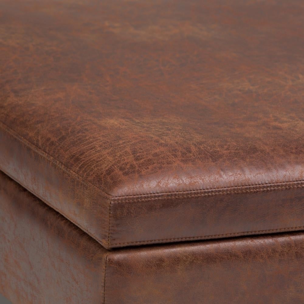 Owen Medium Square Coffee Table Ottoman Distressed Vegan Leather Storage 36x36 Image 8